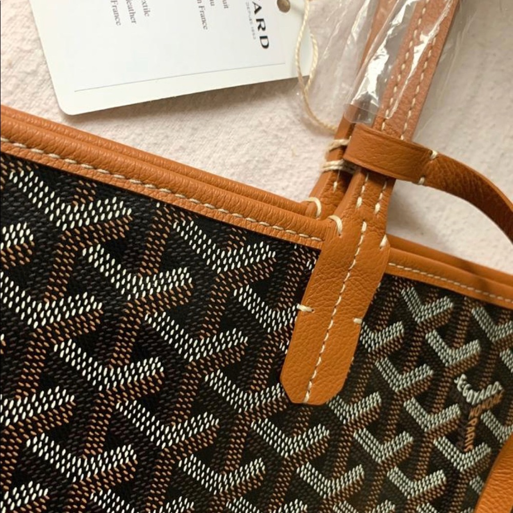 *SOLD* Goyard St Louis Chevron Black/Tan PM Tote - Picture 6 of 11